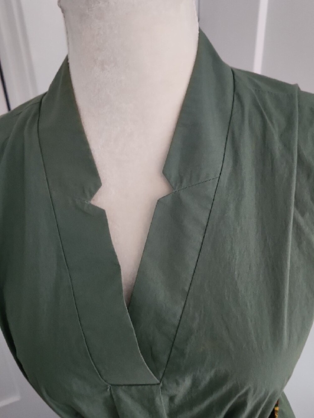 J. Crew Olive Green Sleeveless V-Neck Mini Dress with Patterned Waist Scarf - Picture 2 of 5